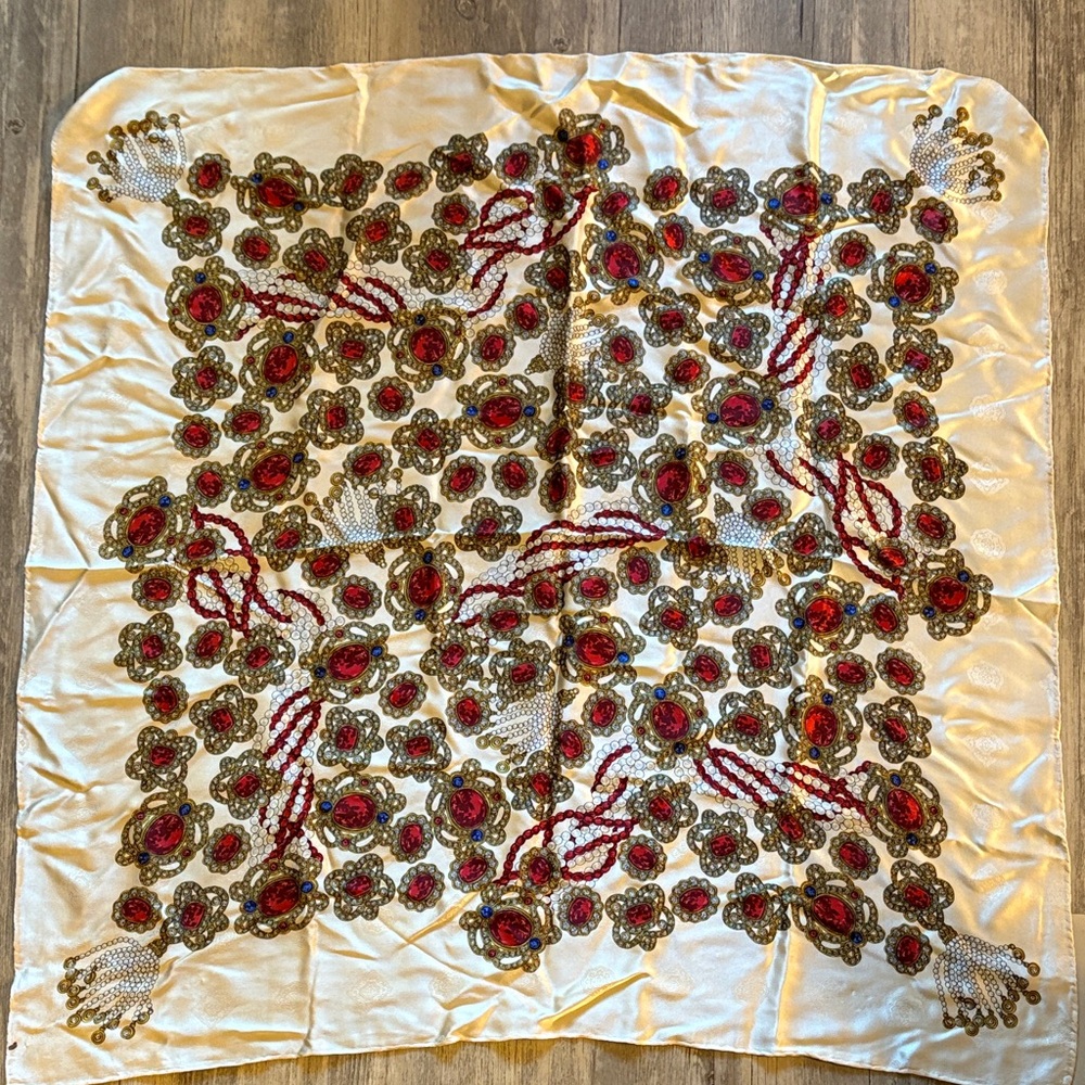 CHANEL Floral Silk Scarf - Red, Green, Cream